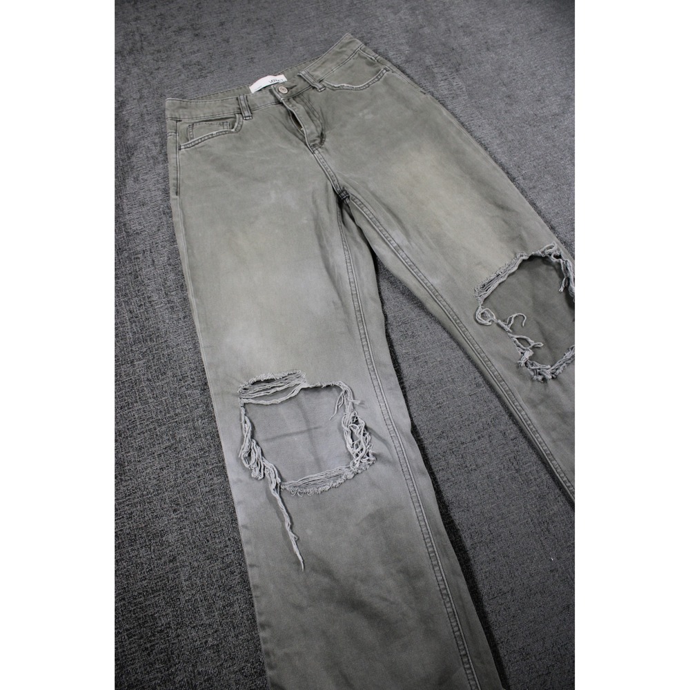 Vervet Los Angeles Olive Green Distressed Wide Leg Jeans Raw Hem Blowout Knee